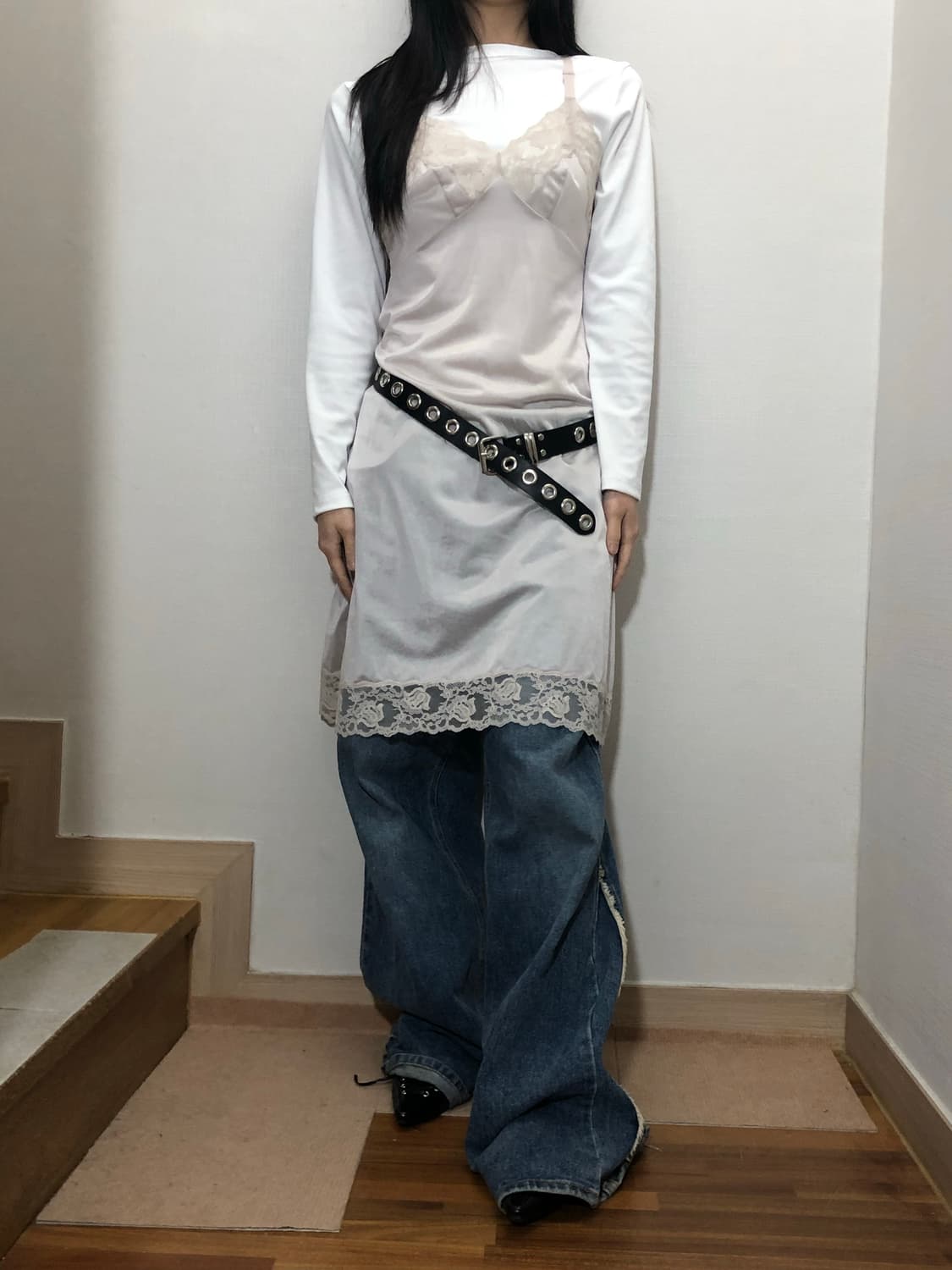 빈티지 라이트그레이 프릴 슬립 원피스 상품이미지6