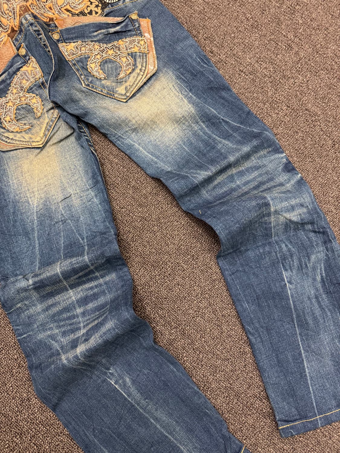 25)레드페퍼 빈티지 Y2K 스컬패치 자수 로우라이즈 데님팬츠 상품이미지3