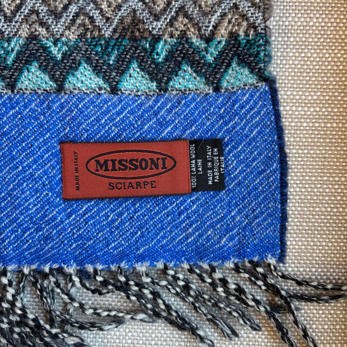미쏘니(MISSONI) 100% 라나울 빈티지 머플러 블루 패턴 이탈리아 상품이미지6