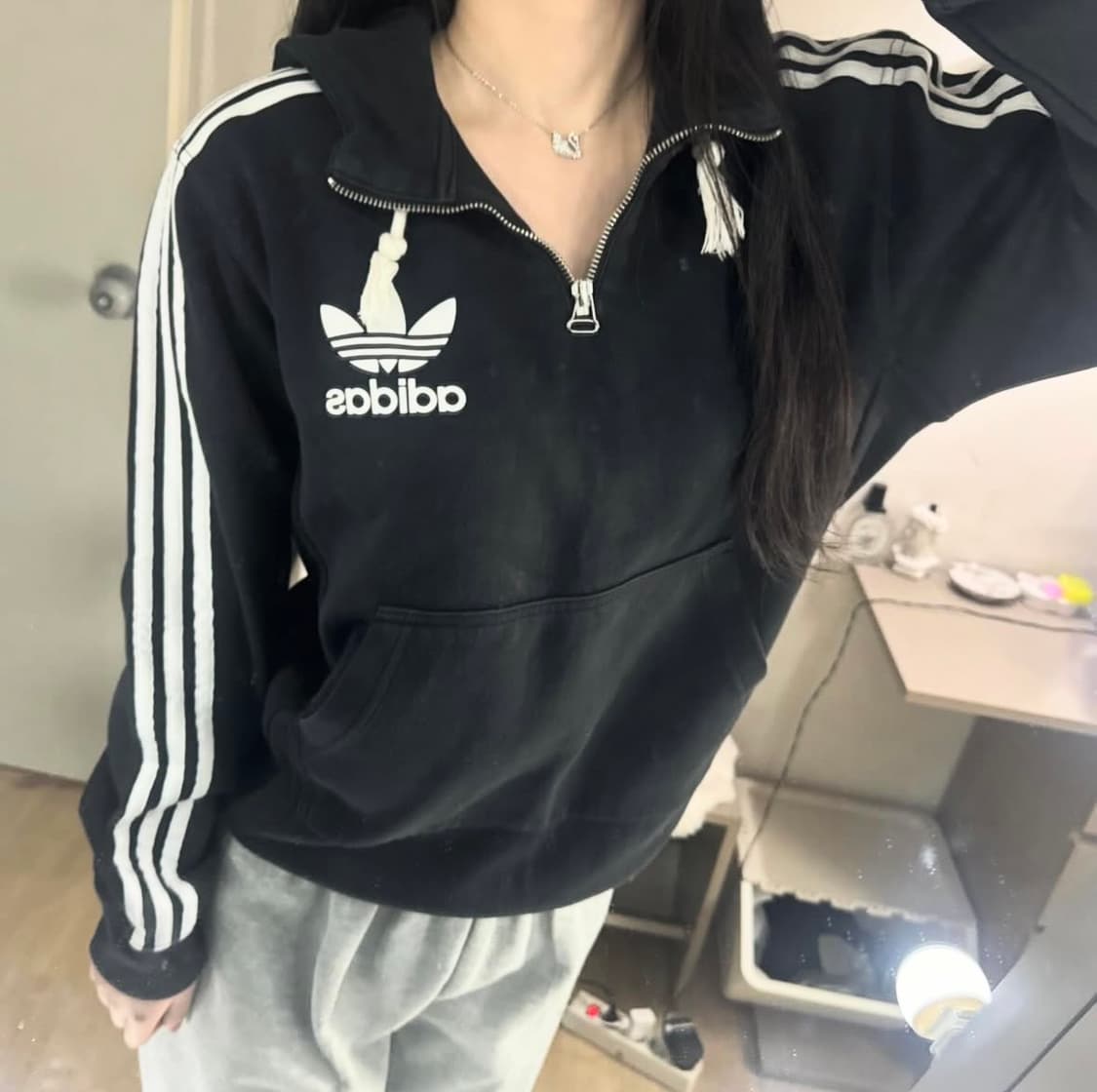 아디다스 빅 파이어버드 로고 반집업 후드티 🤍🖤 상품이미지1