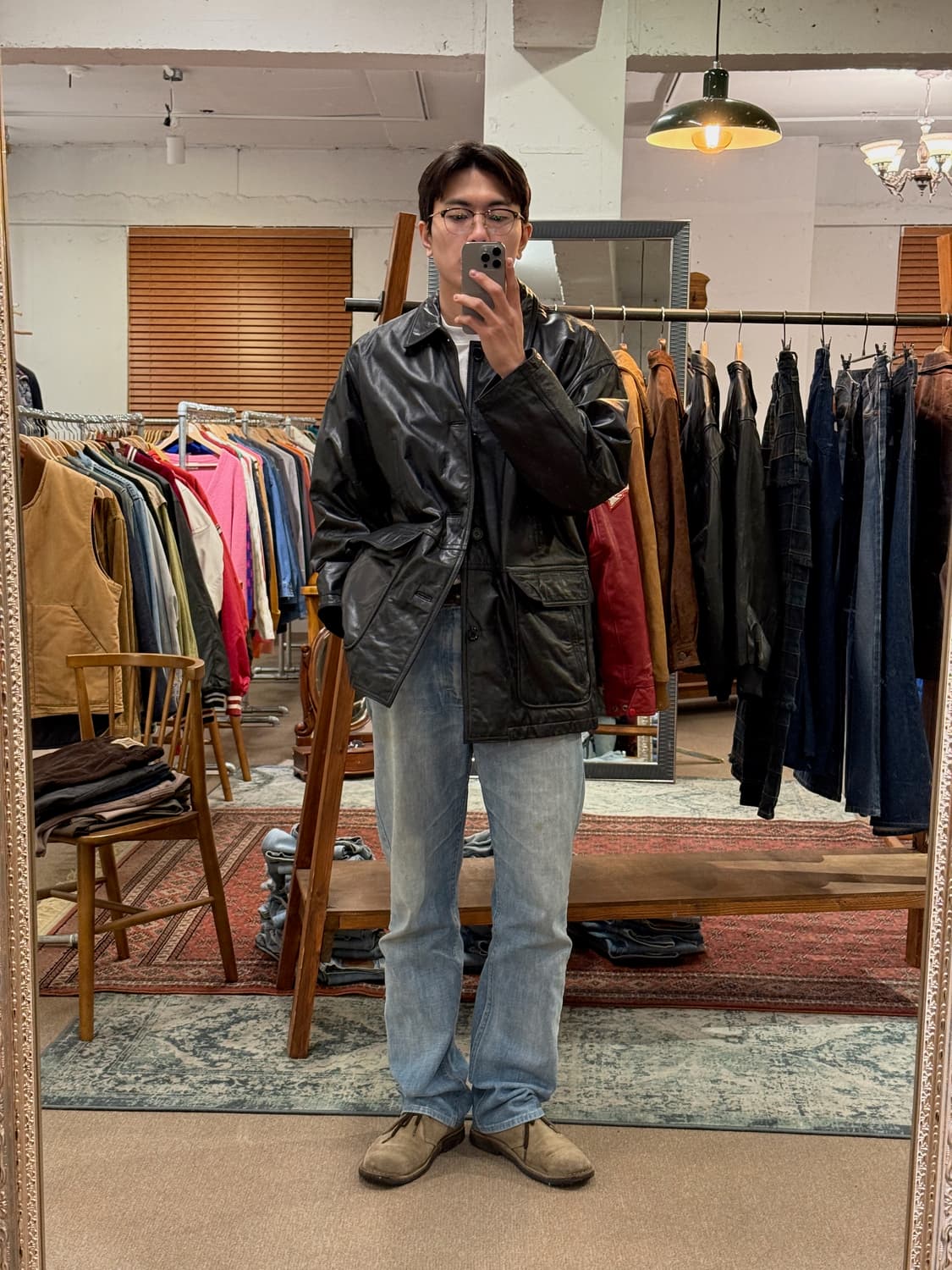 90s Cowhide Leather Car Coat 상품이미지3