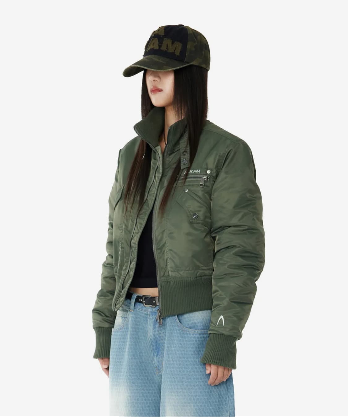High-Neck Bomber Jacket (Khaki) 상품이미지4
