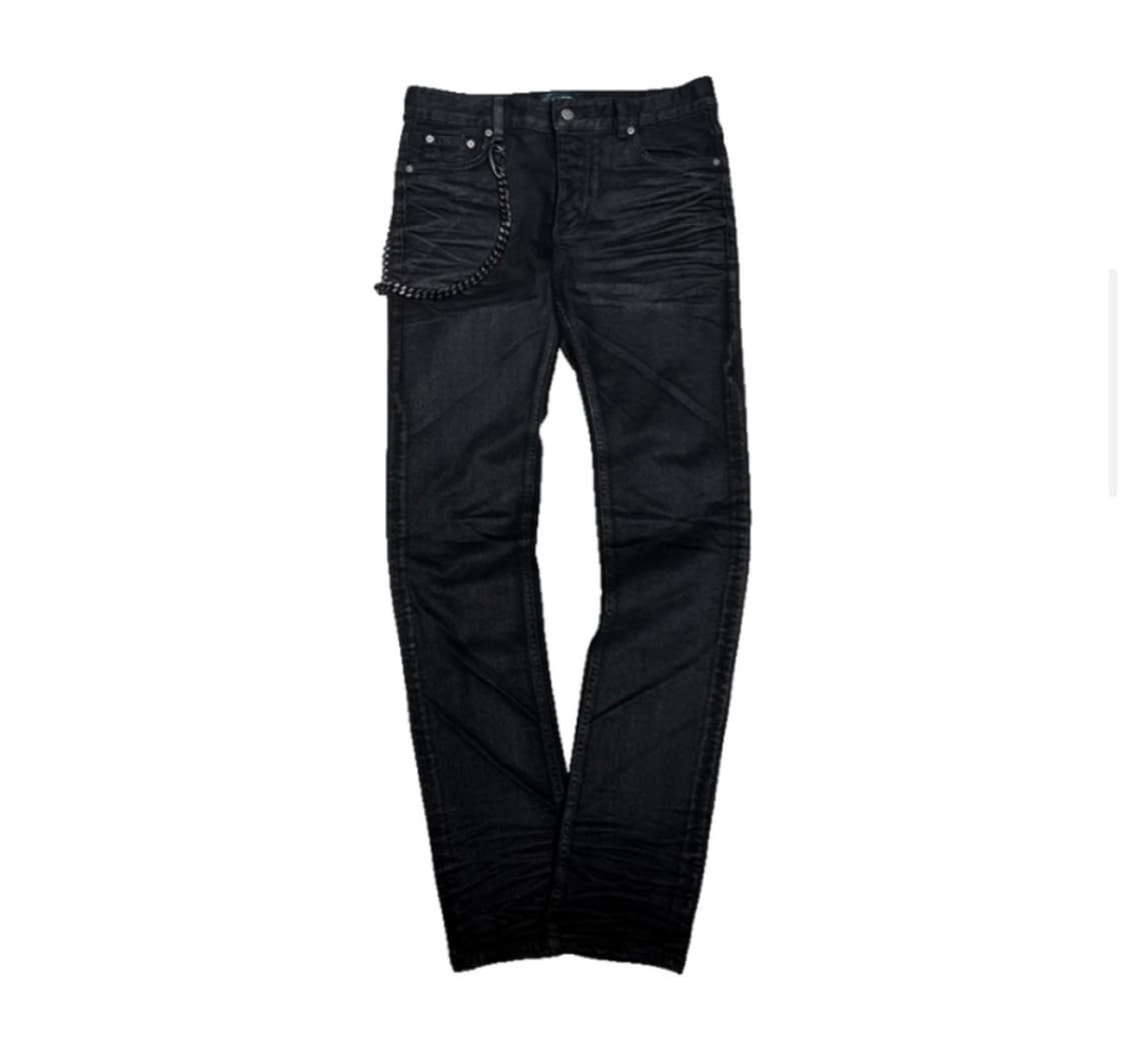 언더마이카 블랙 볼드 체인 슬림 스트레이트 왁스 코티드 진  상품이미지1