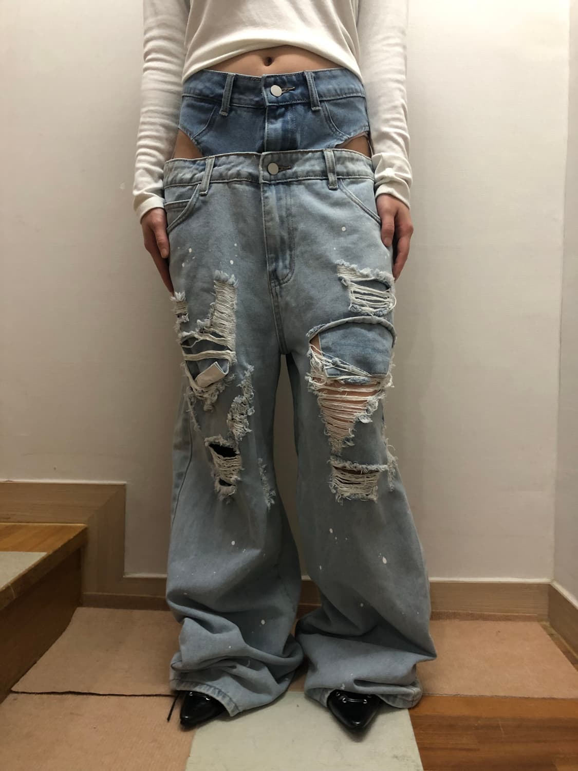 빈티지 데님 펑크 디테일 팬츠 상품이미지6