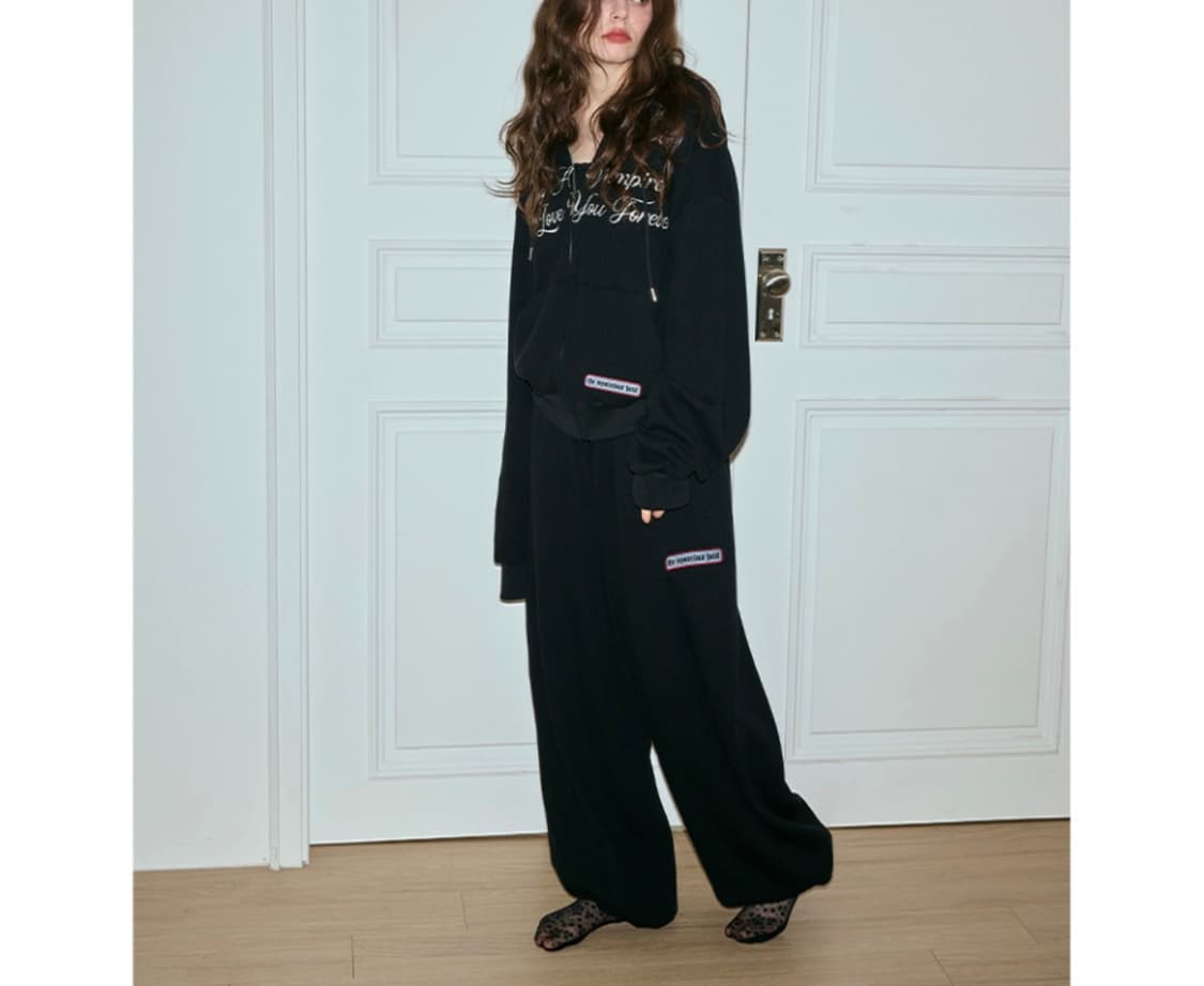 미스테리어스호텔 와플 집업,팬츠 세트 블랙 상품이미지1