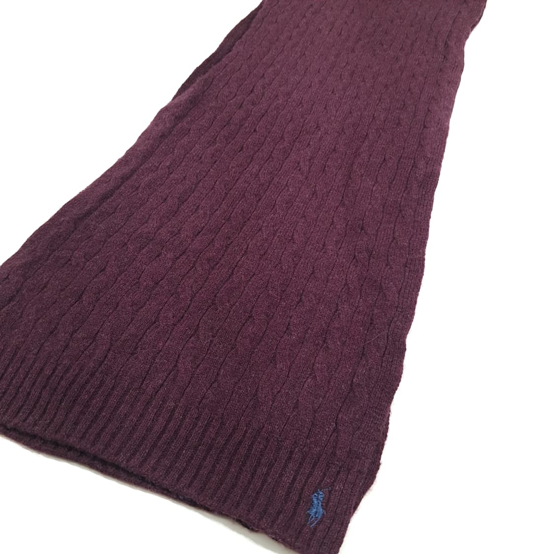 MX282 폴로 랄프로렌 버건디 울 캐시미어 케이블 니트 목도리 머플러 상품이미지2