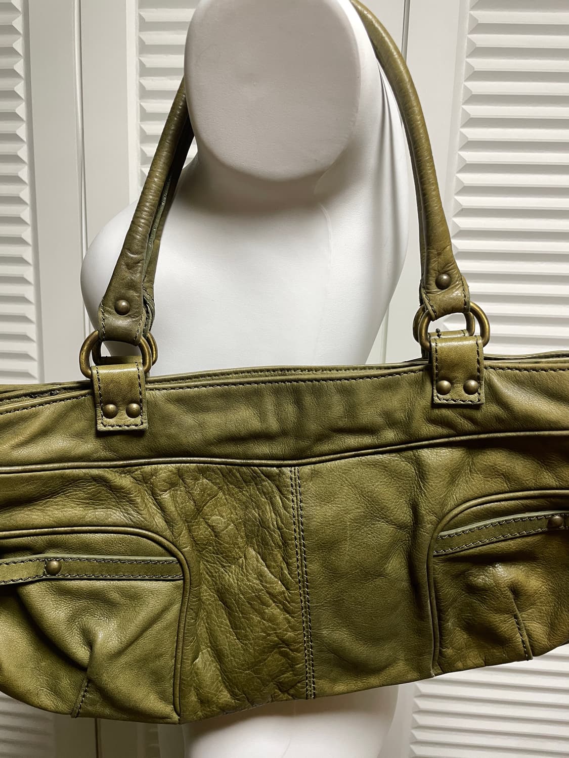 Olive Leather Vintage Shoulder Bag OS 상품이미지3