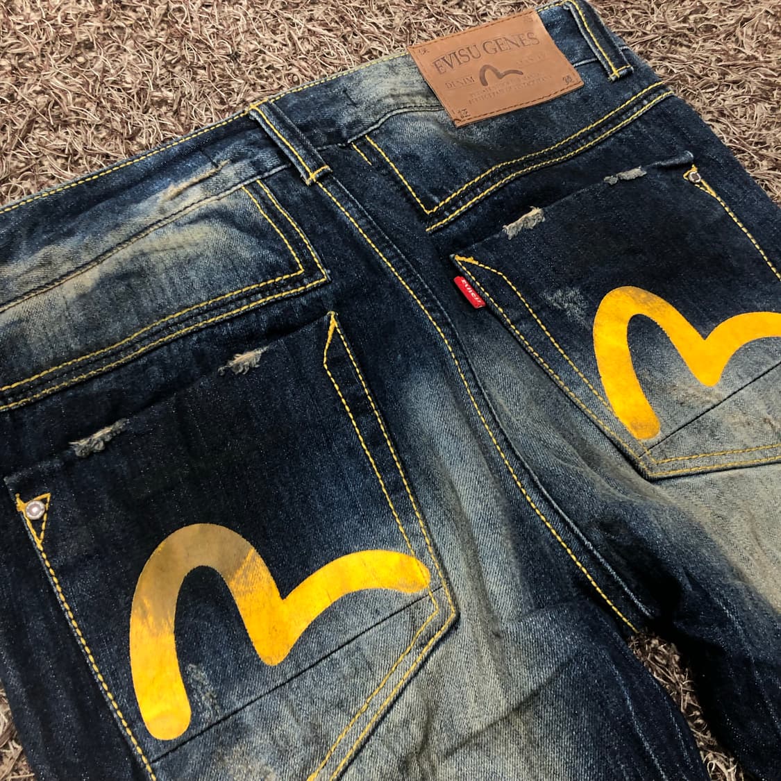 에비수 옐로우 빅로고 디스 워싱 데님 팬츠 상품이미지2