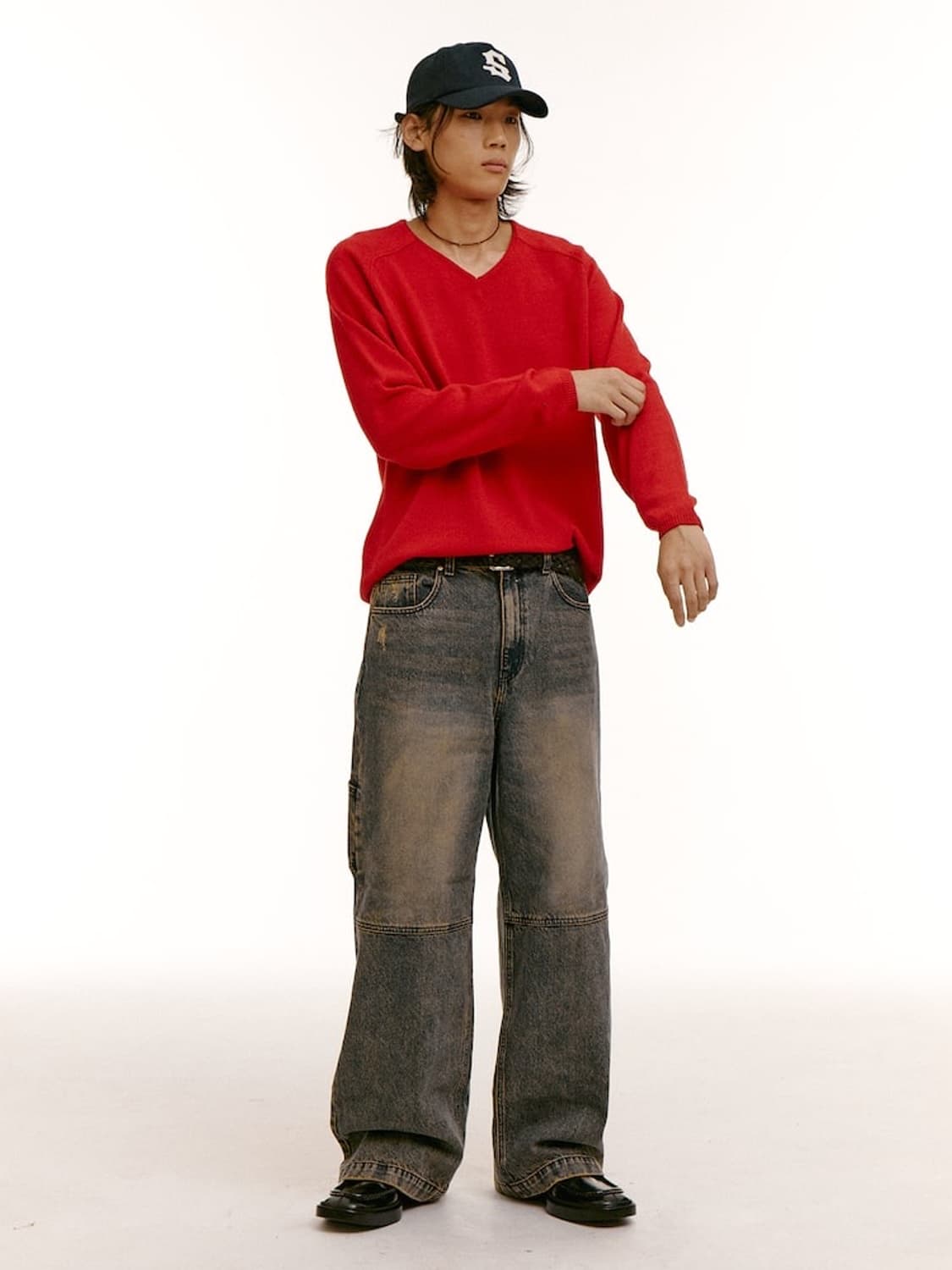 샌드사운드 UNISEX) 울 블렌드 브이넥 스웨터 레드 003 L 상품이미지2