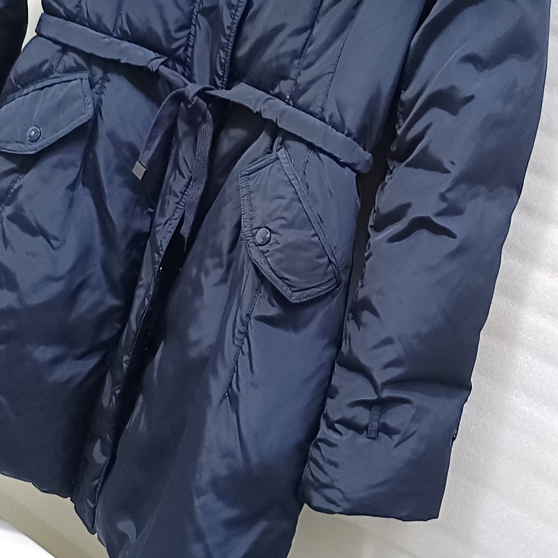 세틴 겨울 라쿤퍼 후드 다운 롱 패딩 코트 자켓 여성 S 사랑봉봉 상품이미지6