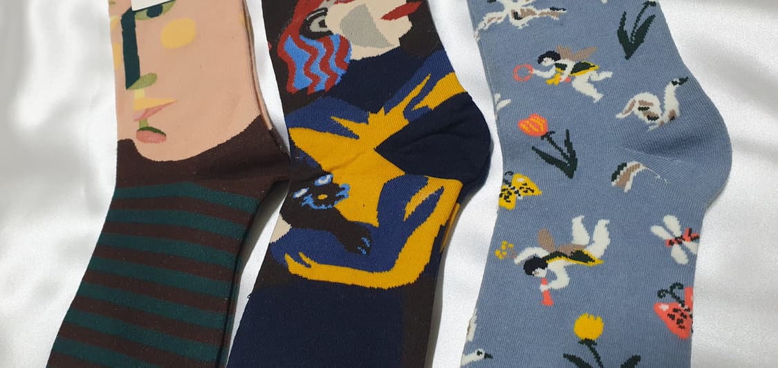 그린 네이비 블루 추상화 스트라이프 Bonne Maison 본메종 양말  상품이미지7