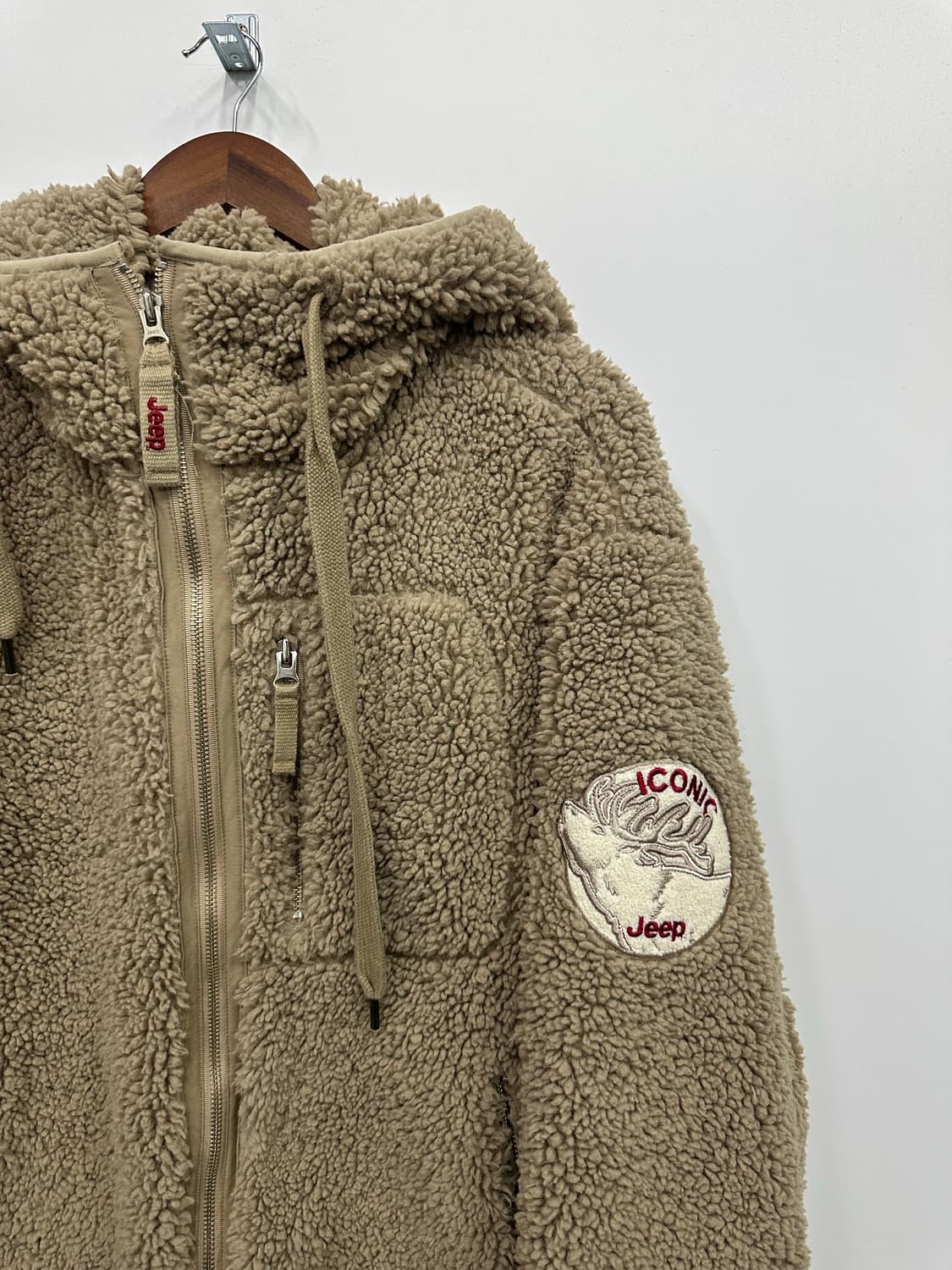 지프 베이지 뽀글이 플리스 후드집업 상품이미지3