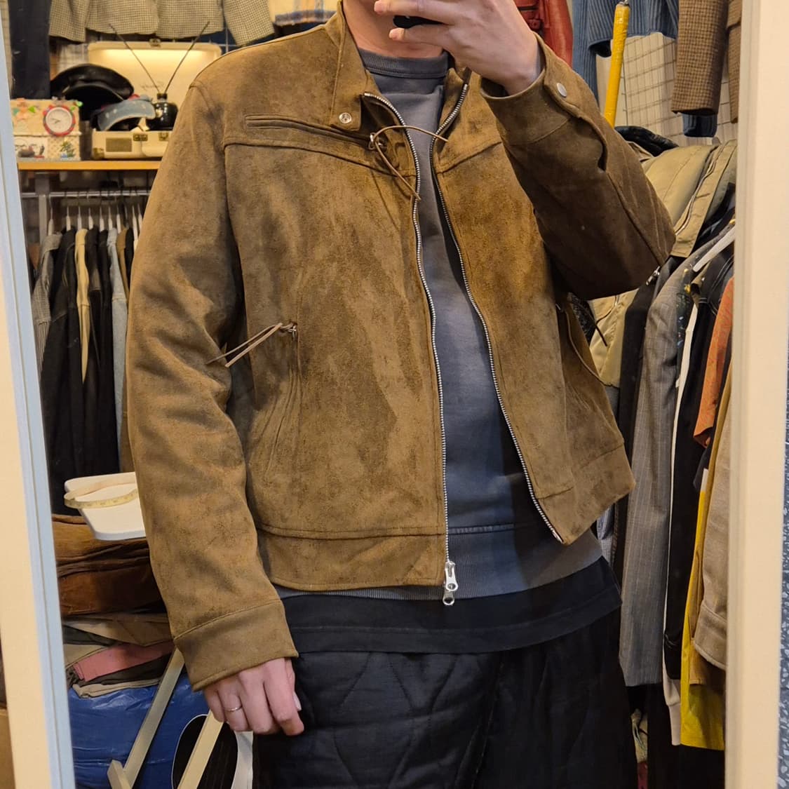 FREE(착샷잇음) 브라운 차이나카라 스웨이드자켓  상품이미지4