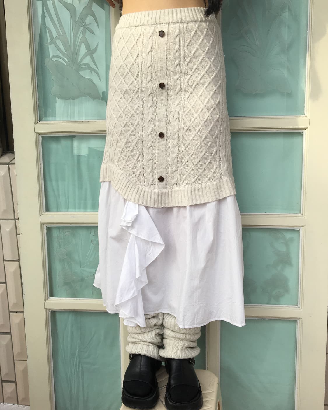 Layered point cable pattern knit skirt 상품이미지4