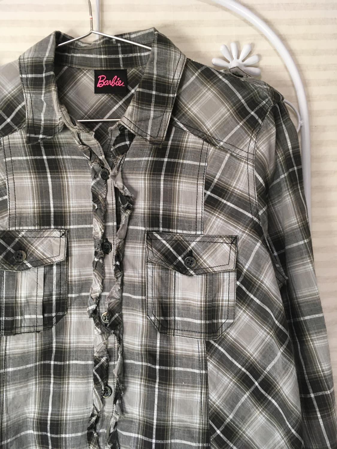 빈티지 레이스 체크 바비 셔츠 y2k 스트릿 갸루 펑키 일본빈티지715  상품이미지3
