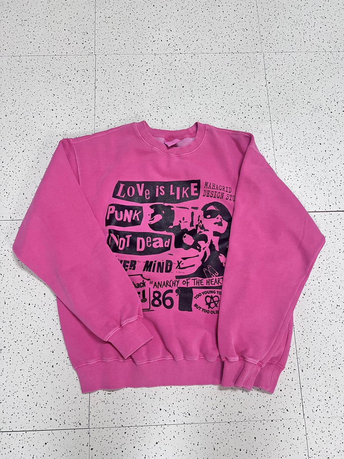 마하그리드 기모 피그먼트 맨투맨 핑크 상품이미지3