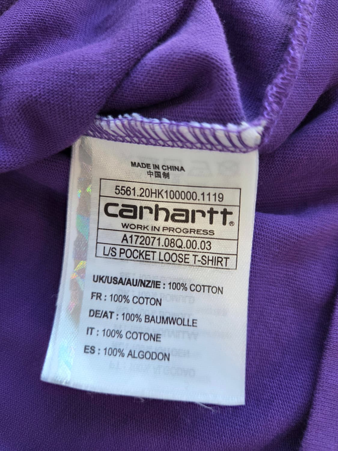 칼하트 포켓 롱슬리브 티셔츠 퍼플 M 상품이미지4