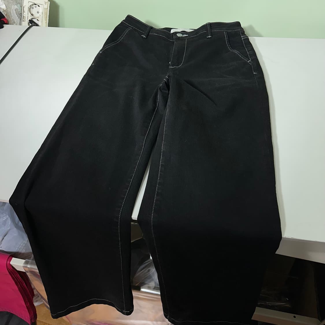 우먼M 플랙진 와이드 스트레이트핏 maison 블랙진 데님팬츠 상품이미지3