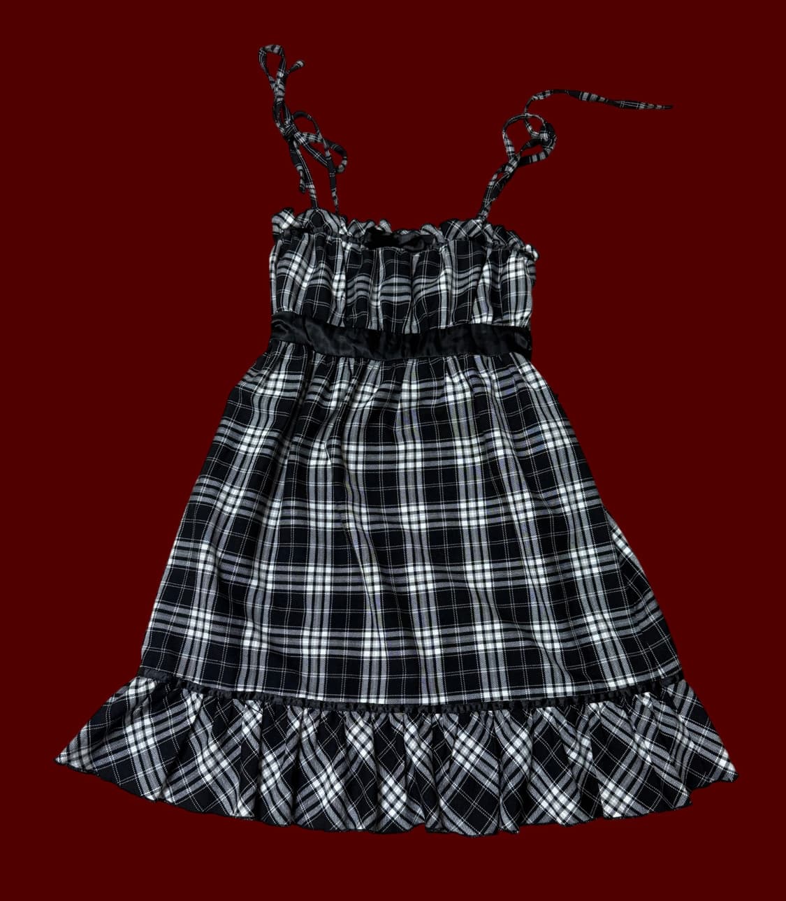블랙+화이트 체크 프릴 드레스 상품이미지2
