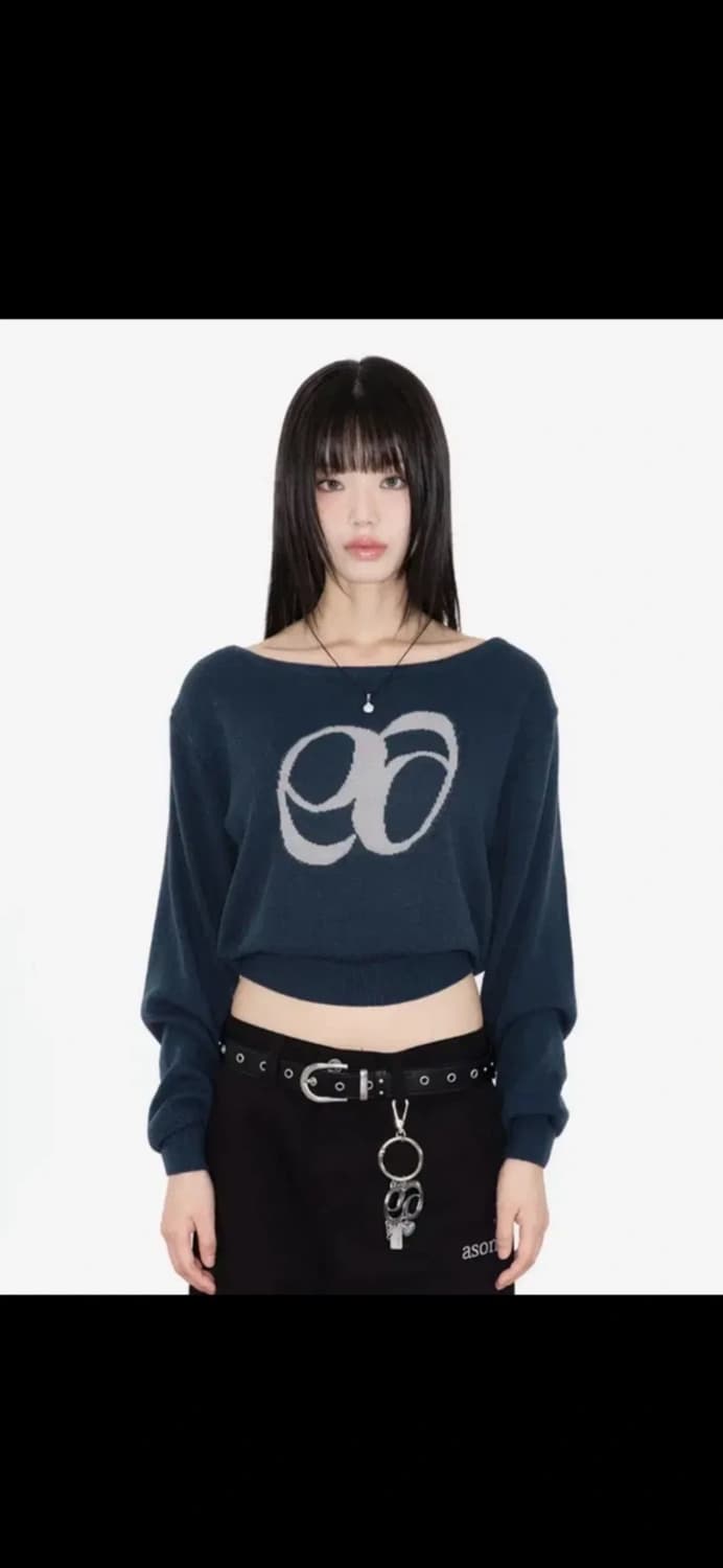 애즈온 보트넥 니트 블루그린 상품이미지1