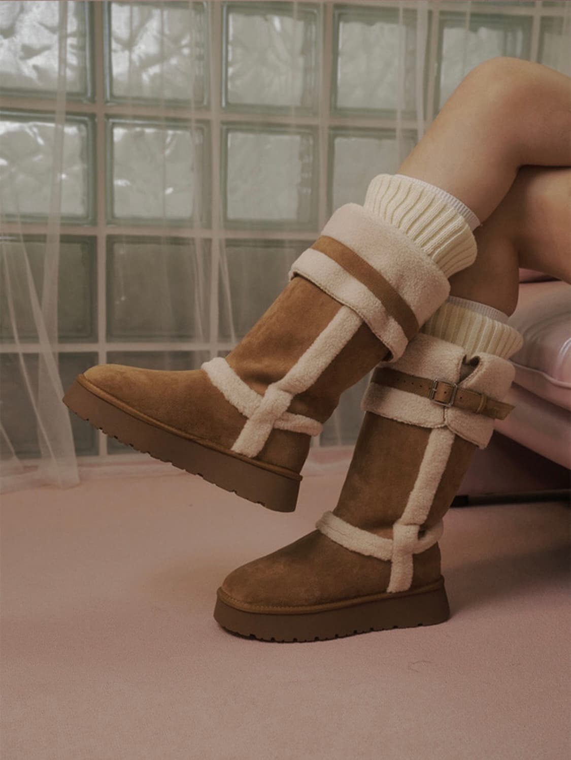 포른른 퍼 스트랩 롱 어그부츠 상품이미지2