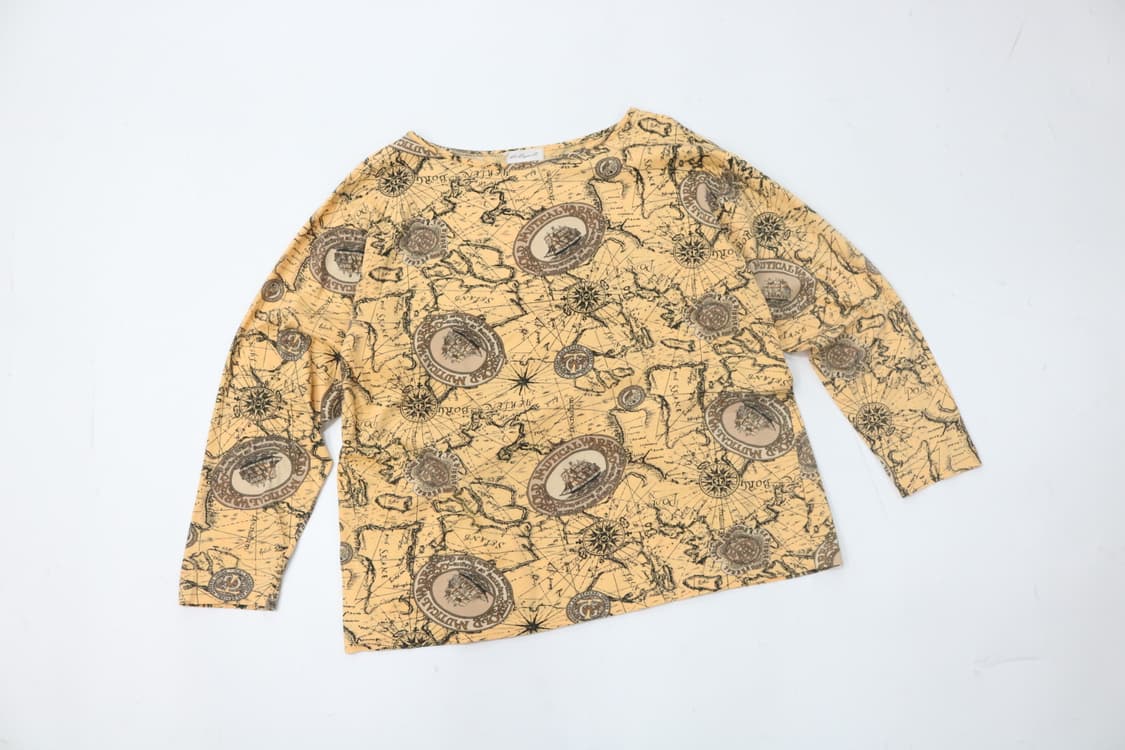 Alex Z 빈티지 노티컬 맵 그래픽 보트넥 롱슬리브 상품이미지2