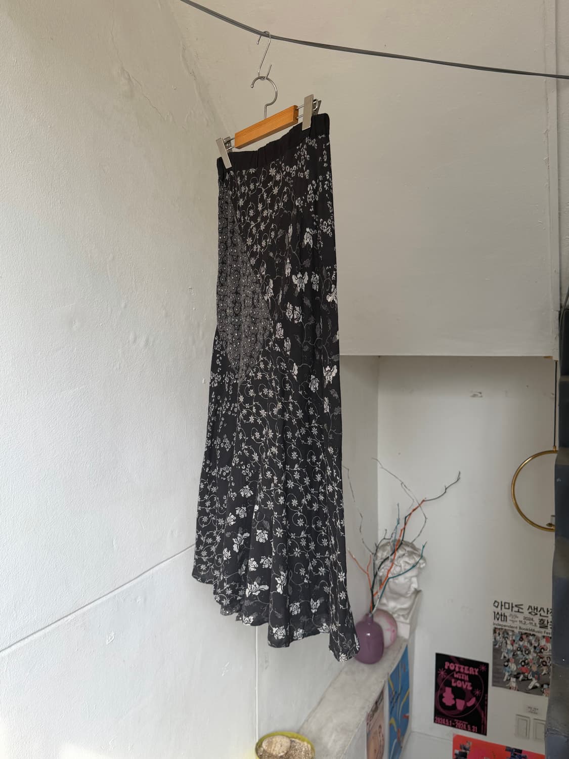 거즈면 패치워크 플라워 롱 스커트 상품이미지8