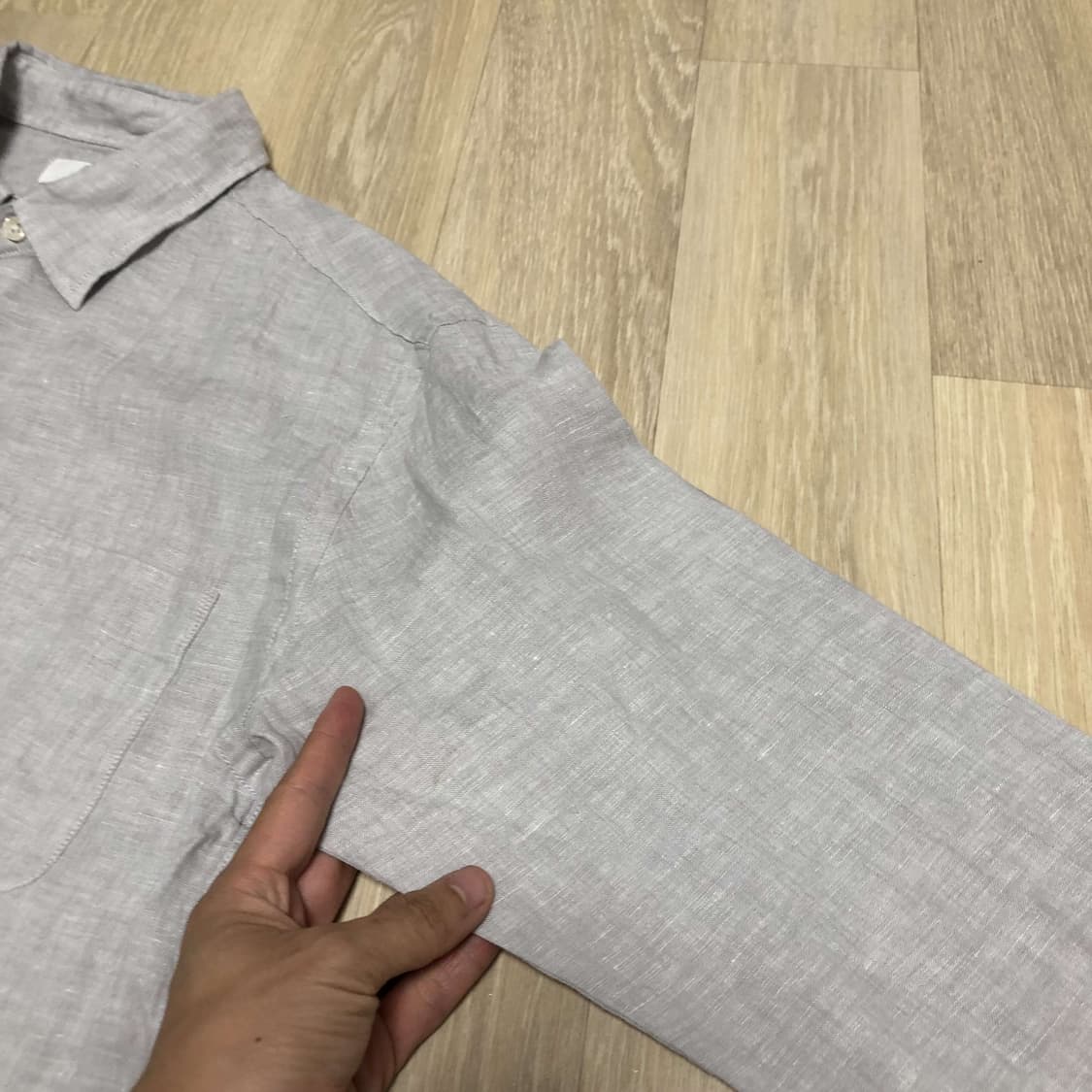 (L) 유니클로 UNIQLO 프리미엄 린넨 셔츠 그레이 유니클로 린넨셔츠 상품이미지5