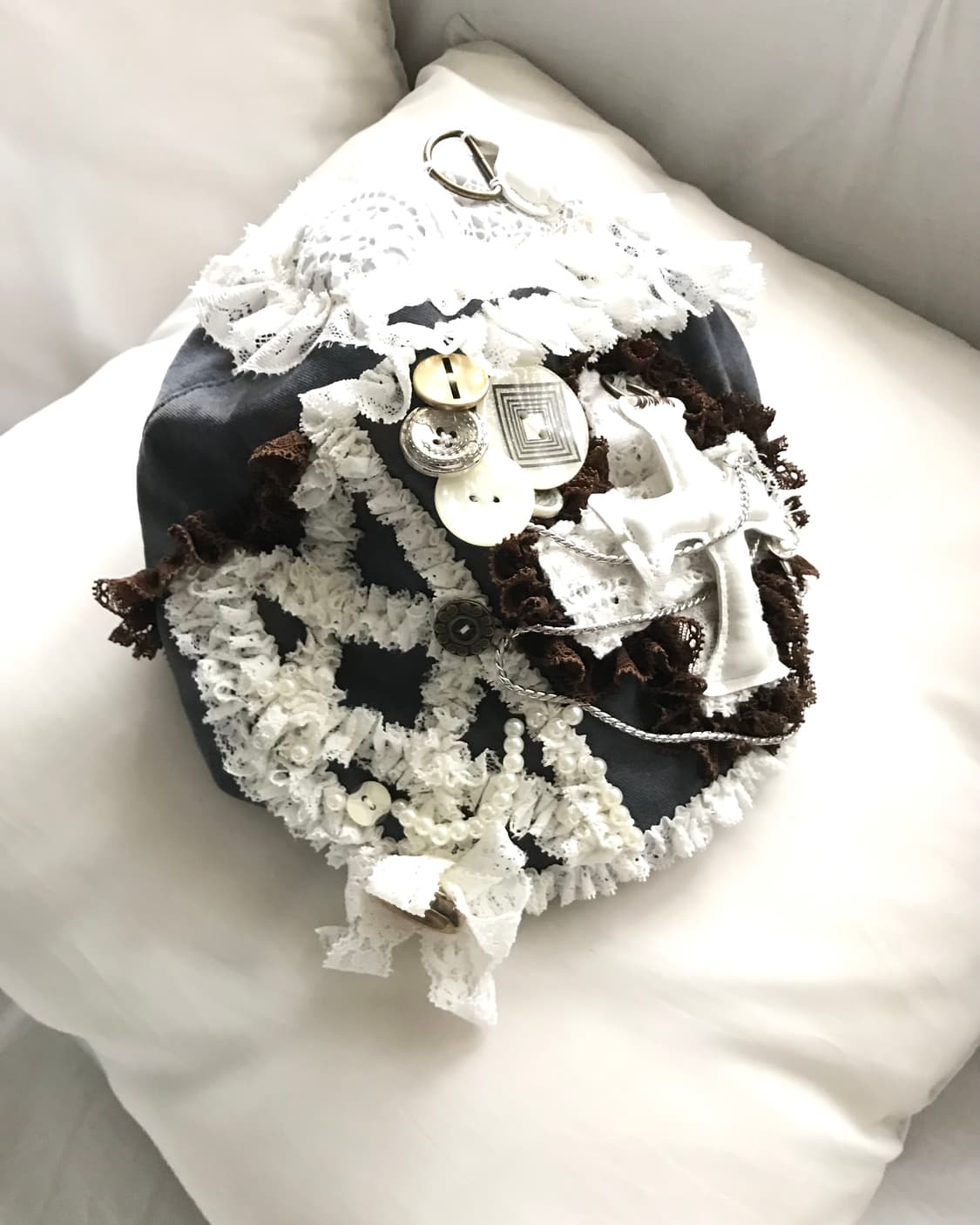 Custom🐾)Denim✝️+🗝️ lace mix huntingcap 상품이미지1