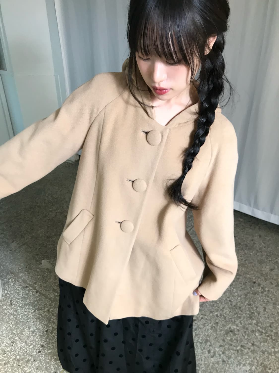 카멜 후드 하프 코트 상품이미지3