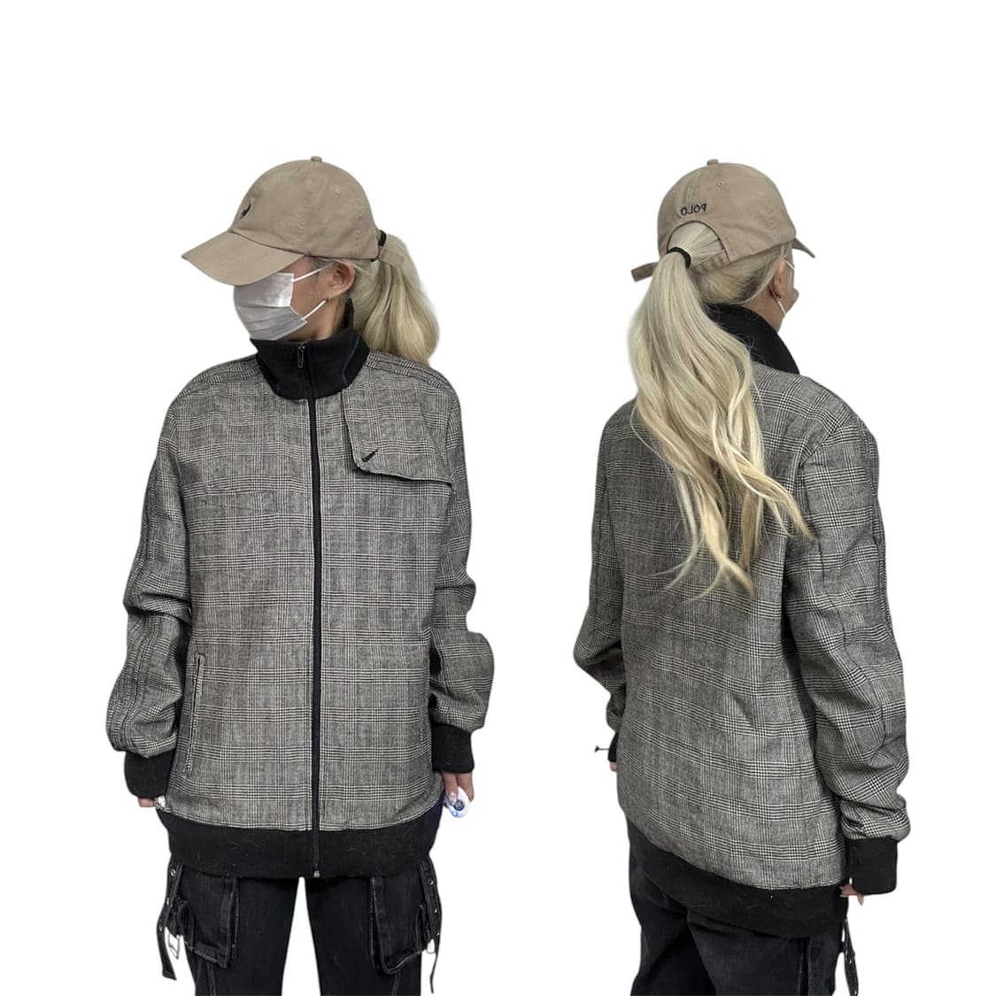 00s 아디다스 그레이 극희귀 y2k 체크 블루종 잠바 105  상품이미지1