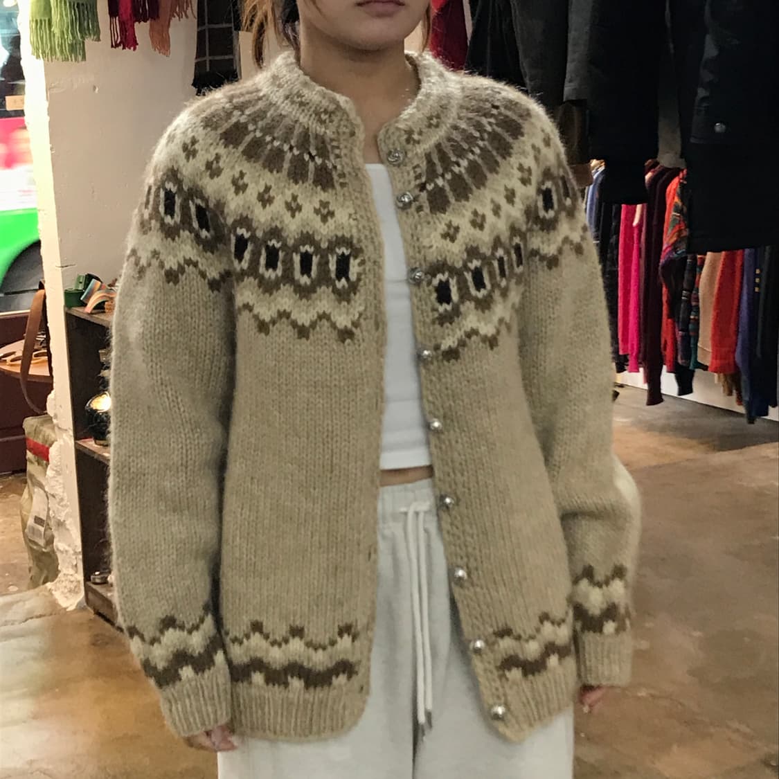 VTG 빈티지 노르딕 패턴 울 라운드넥 가디건 남성 105 여성 오버핏 상품이미지8