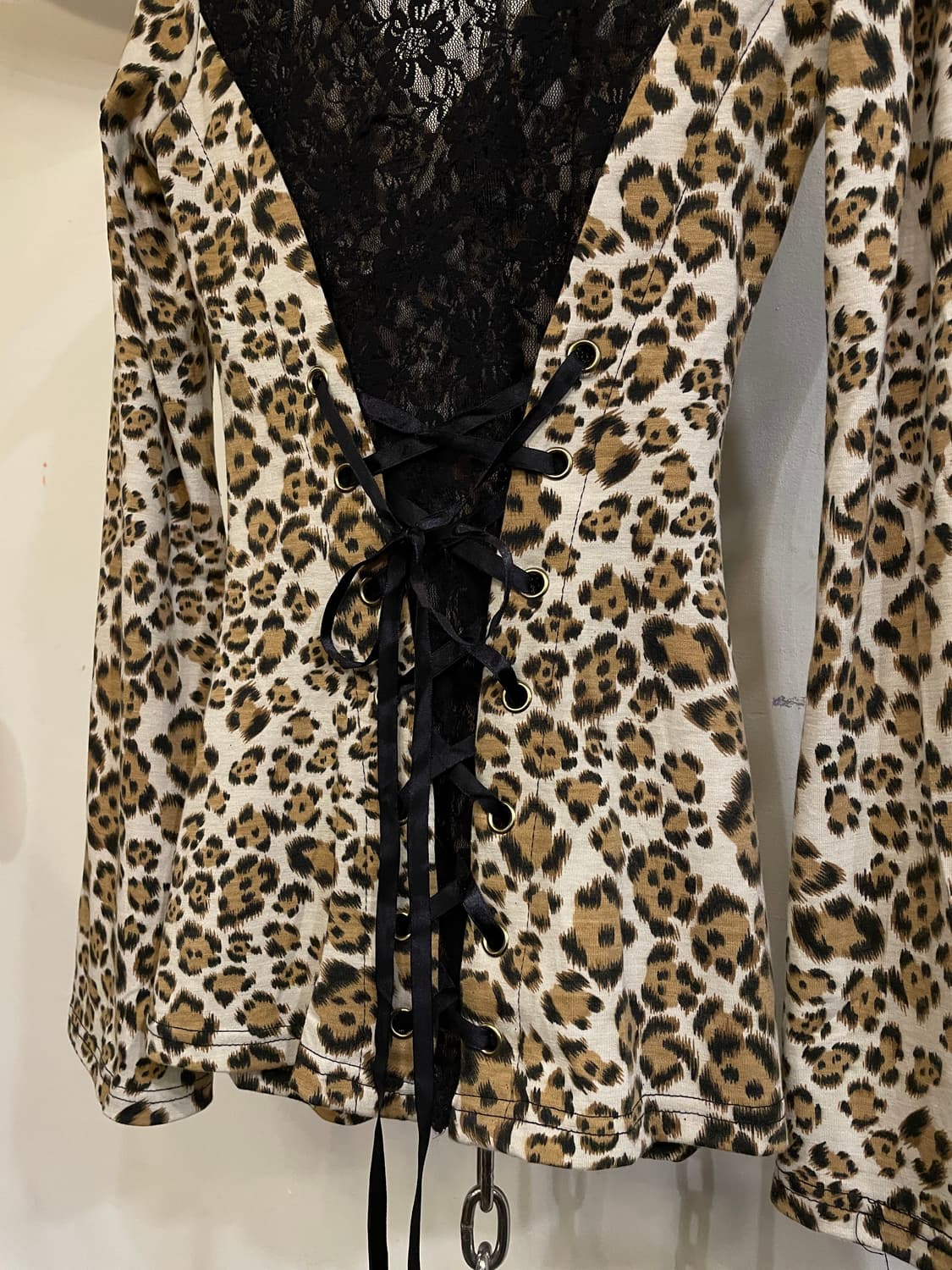 레오파드 패턴 셔링 레이스 아일렛 롱슬리브 갸루 상품이미지8