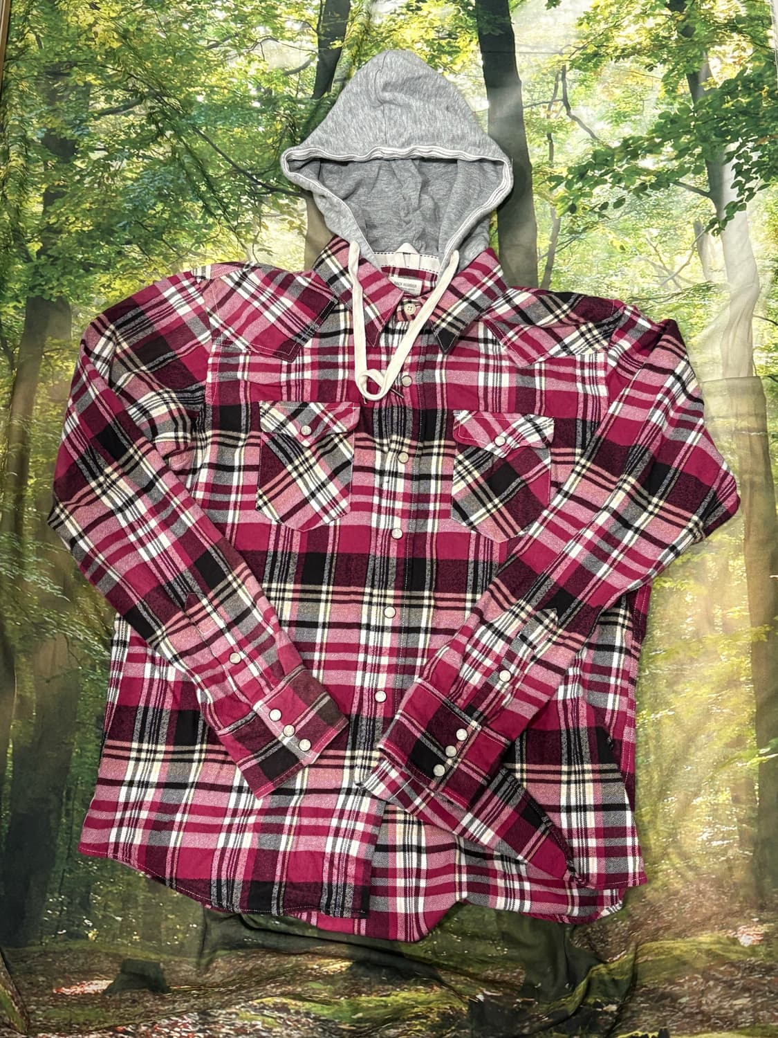 핑크 후드 체크 셔츠(W) 상품이미지1