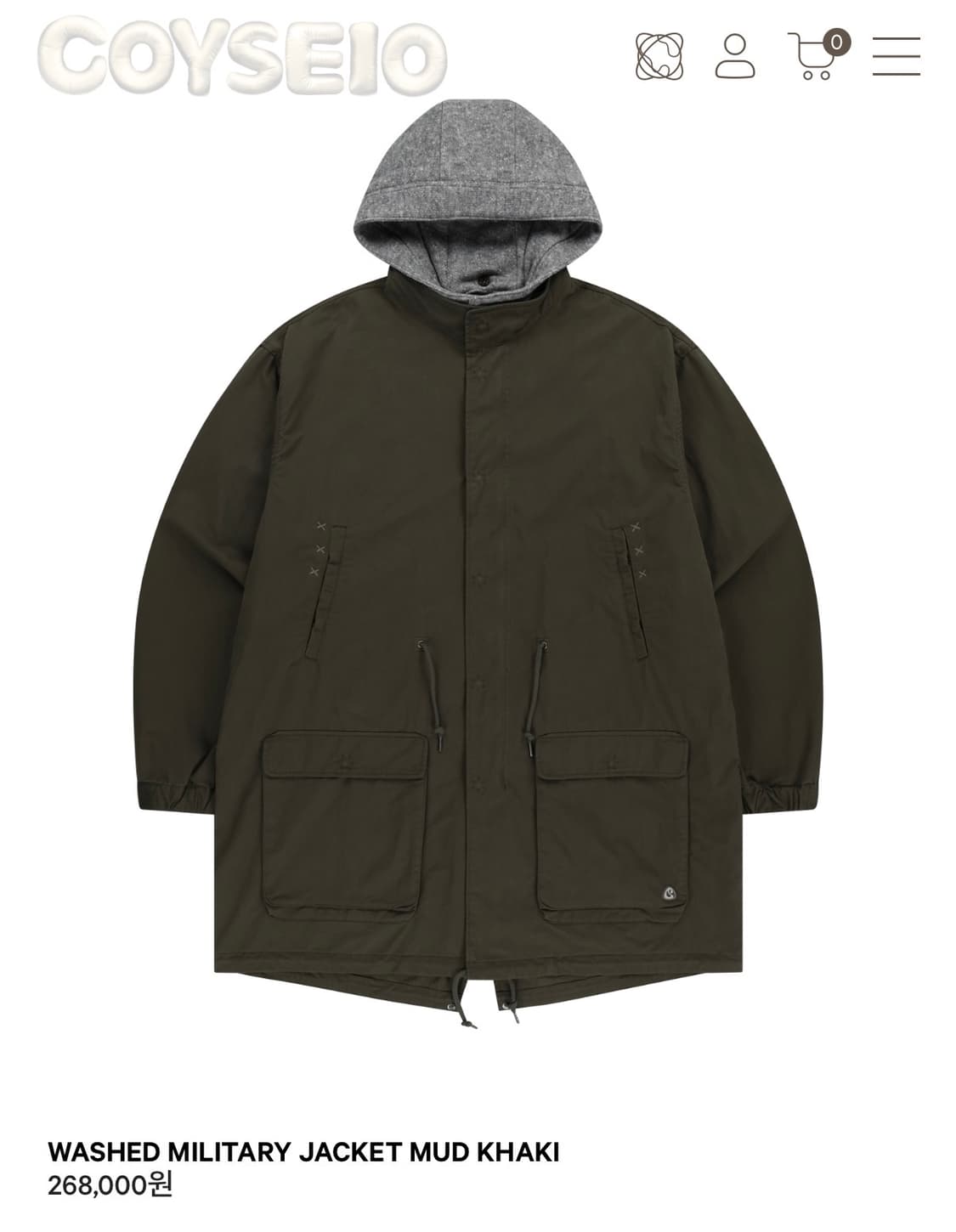 코이세이오 워시드 밀리터리 자켓 머드 카키 상품이미지1