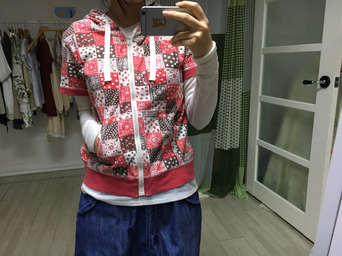 핑크-브라운 패치 후드 집업 상품이미지9