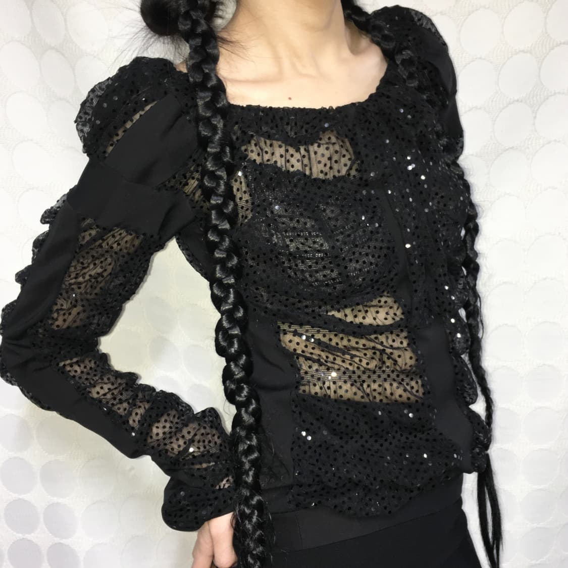 비비안 웨스트우드 스팽글 시스루 메시 배색 롱슬리브 상품이미지2