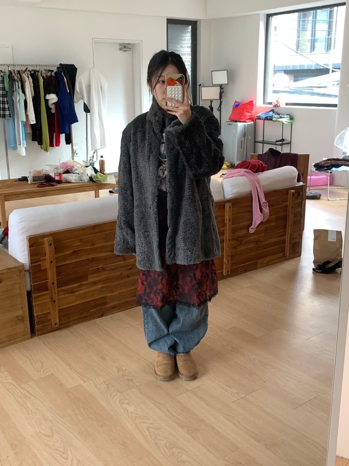 Gray rabbit fur coat 상품이미지1