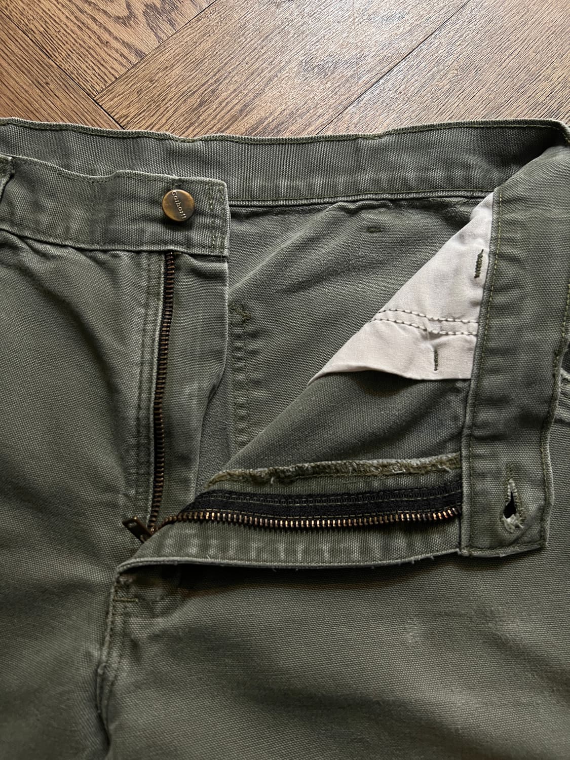 [32]칼하트 USA 빈티지 워싱 모스그린 카펜터 워크 팬츠 M8 상품이미지3