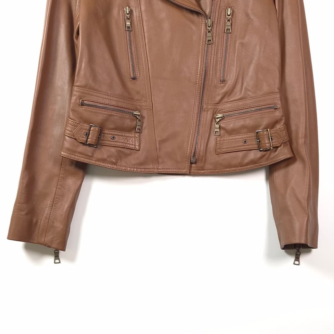 ANOVELLA 리얼 램스킨 양가죽 라이더 자켓 브라운 상품이미지3