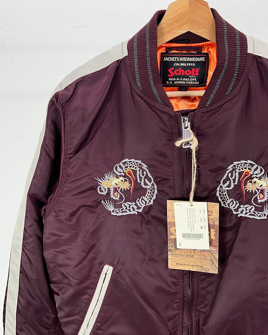 쇼트 NYC 버건디 라이닝 드래곤 스카잔 봄버 자켓 상품이미지3