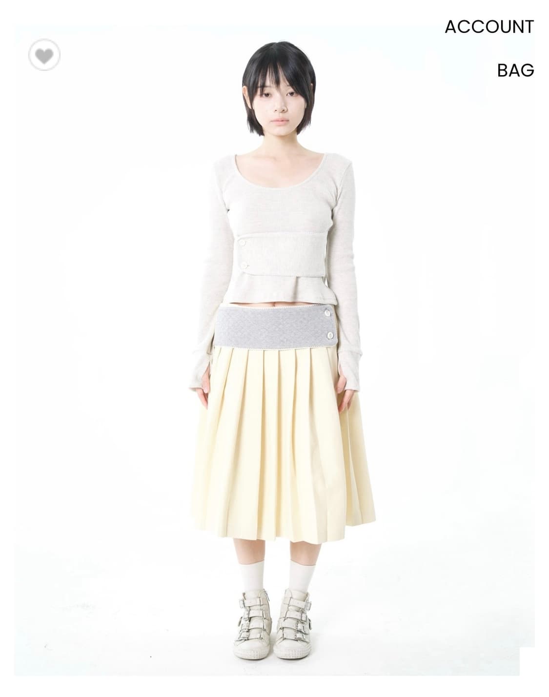 오스하이 밴드 플리츠 스커트 베이비옐로우 상품이미지1