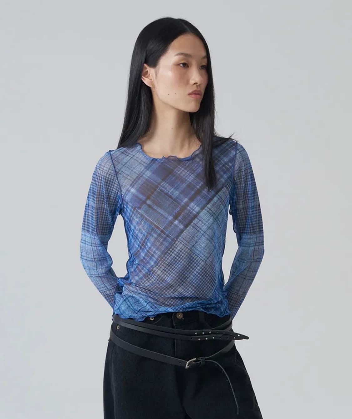 Gyeong Check Mesh Top_Blue Check 상품이미지1