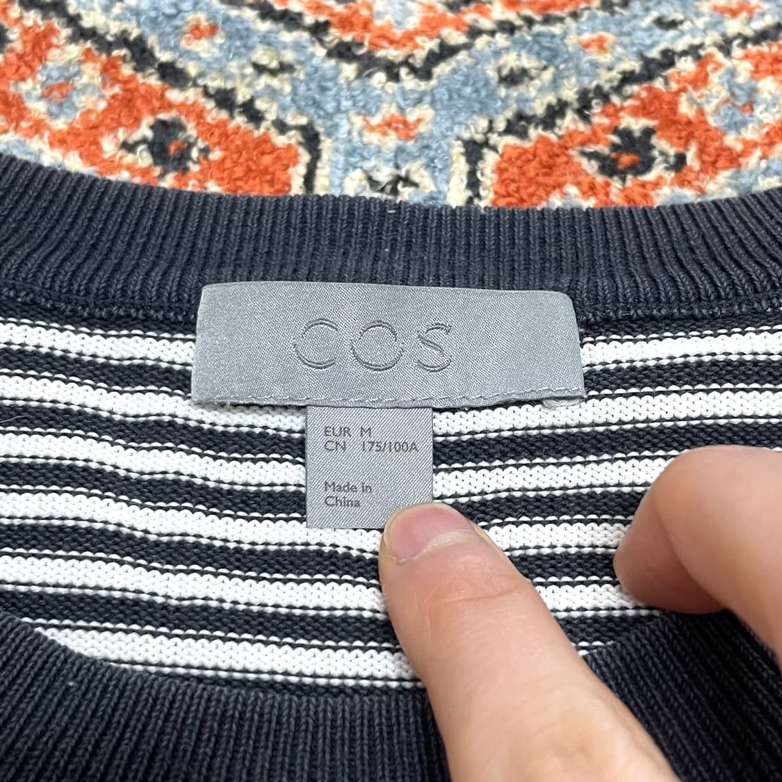 코스 네이비 스트라이프 코튼니트 남성M 상품이미지3