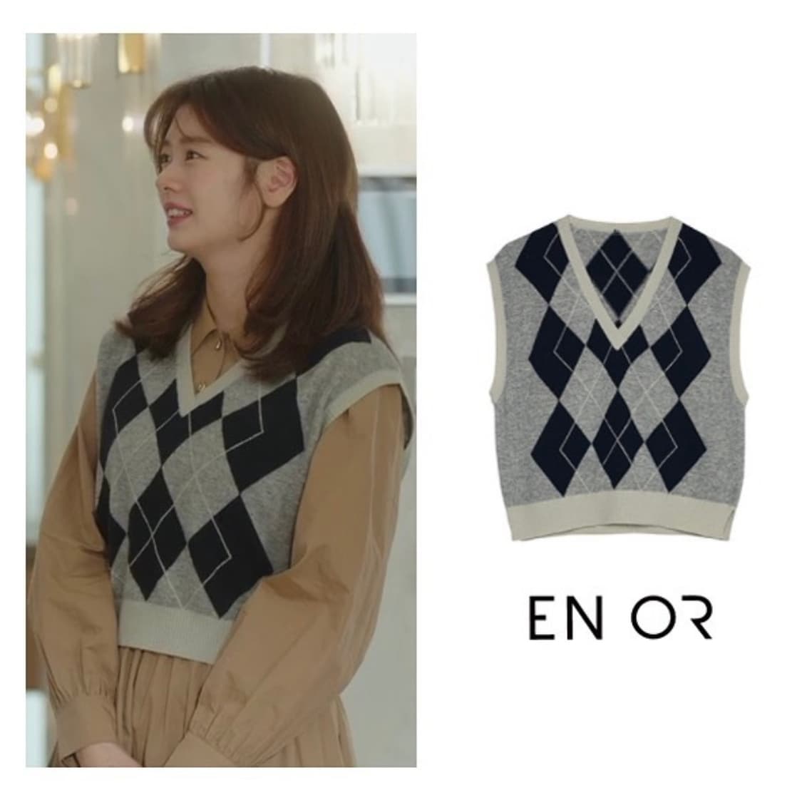 택O) [s] 엔오르 아가일 패턴 베스트 그레이 상품이미지5