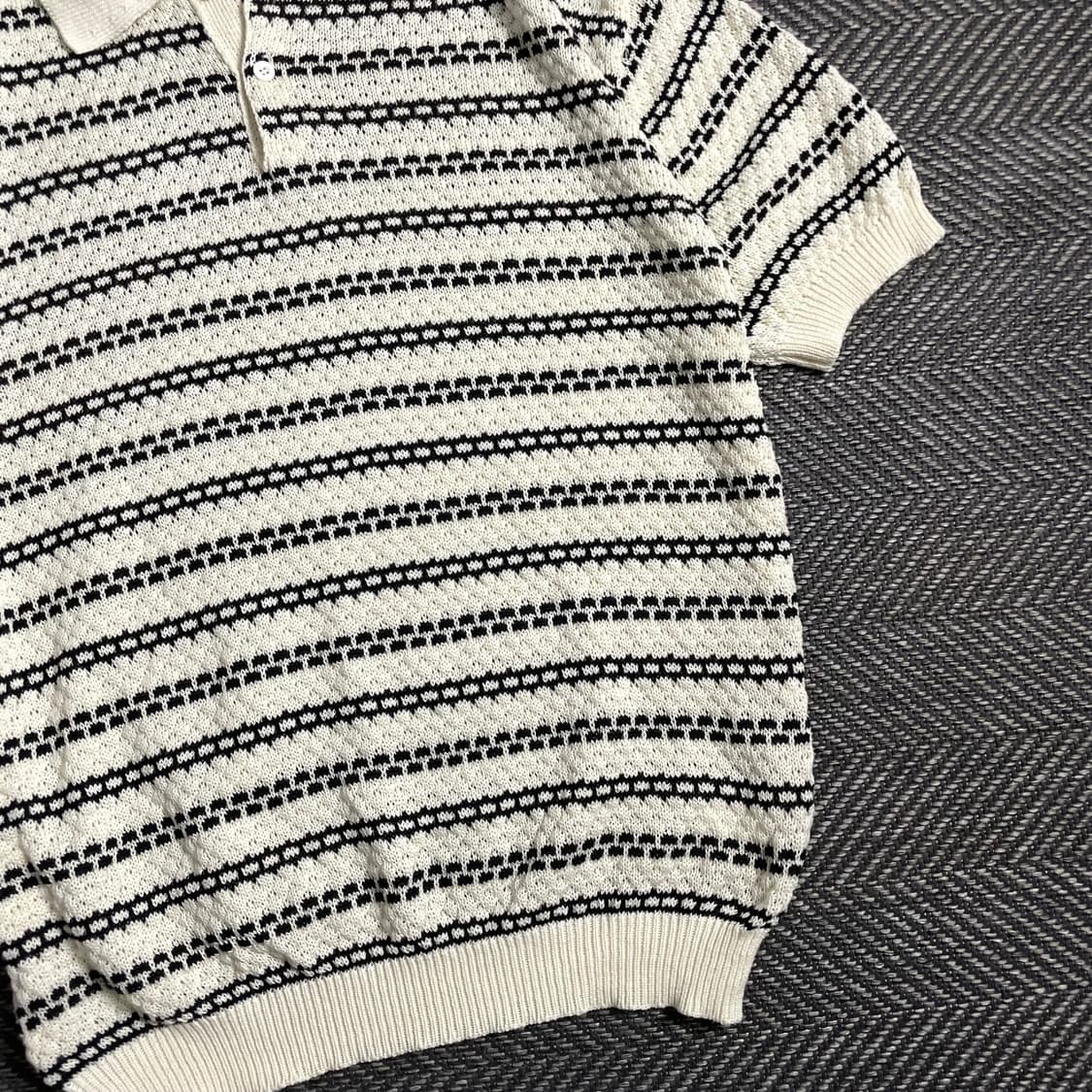 Gentlecover 스트라이프 패턴 오픈 카라 니트 반팔o 5044 상품이미지2