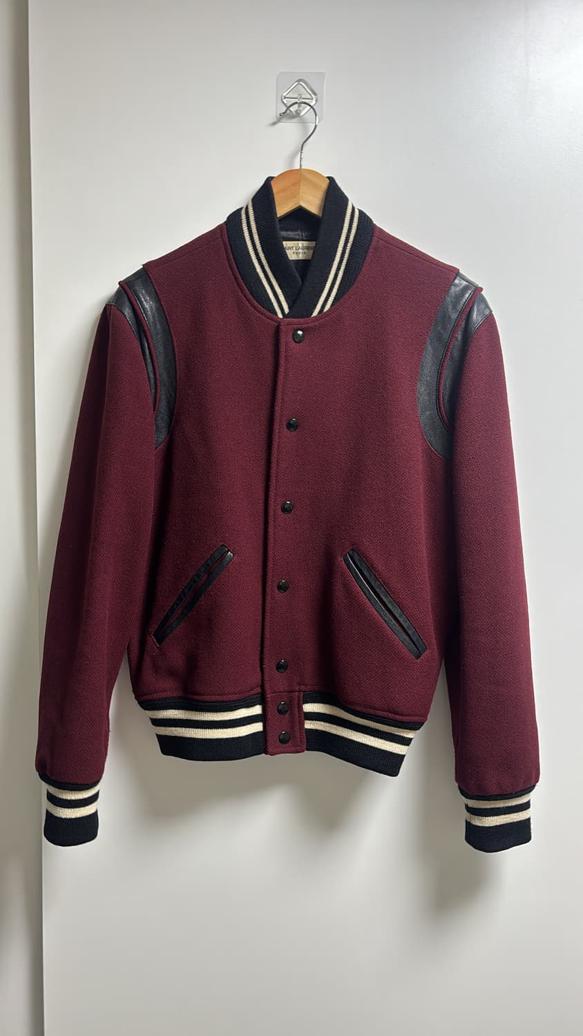 생로랑 14fw 테디 바시티 자켓 버건디 에디슬리먼 상품이미지1