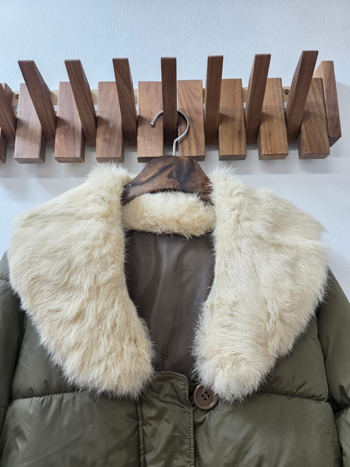 일본빈티지 카키 퍼 카라 숏패딩 상품이미지2