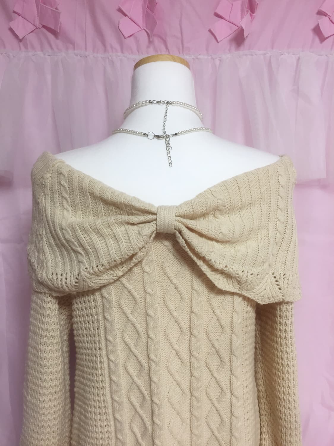 빈티지 라떼갸루 히메갸루 엑시즈팜 오프숄더 리본 니트 상품이미지4