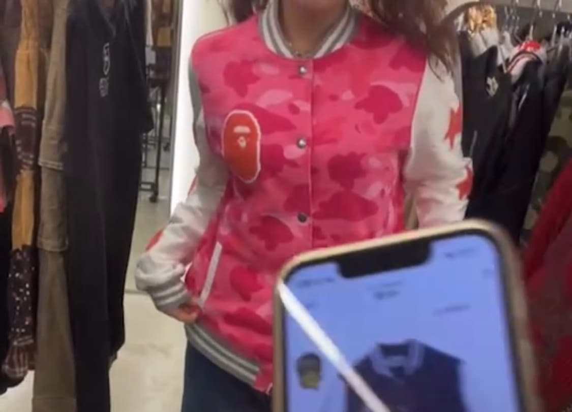 베이프 핑크 카모 롱바시티자켓 원피스 바시티 후드 집업 핑계 상품이미지1